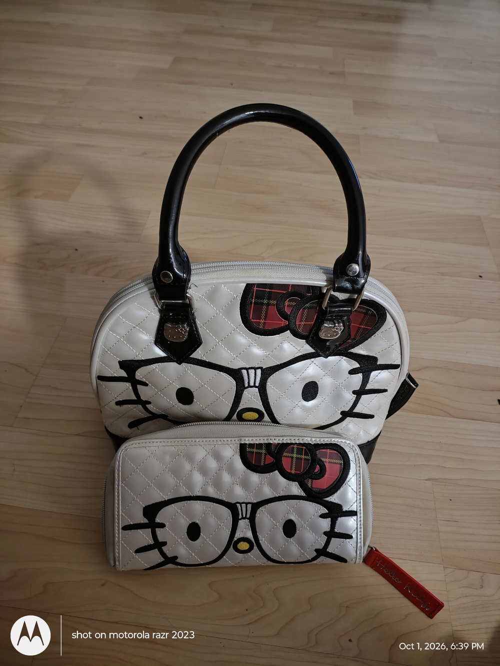 Nerd Hello Kitty White Quilted Satchel and Wallet Set